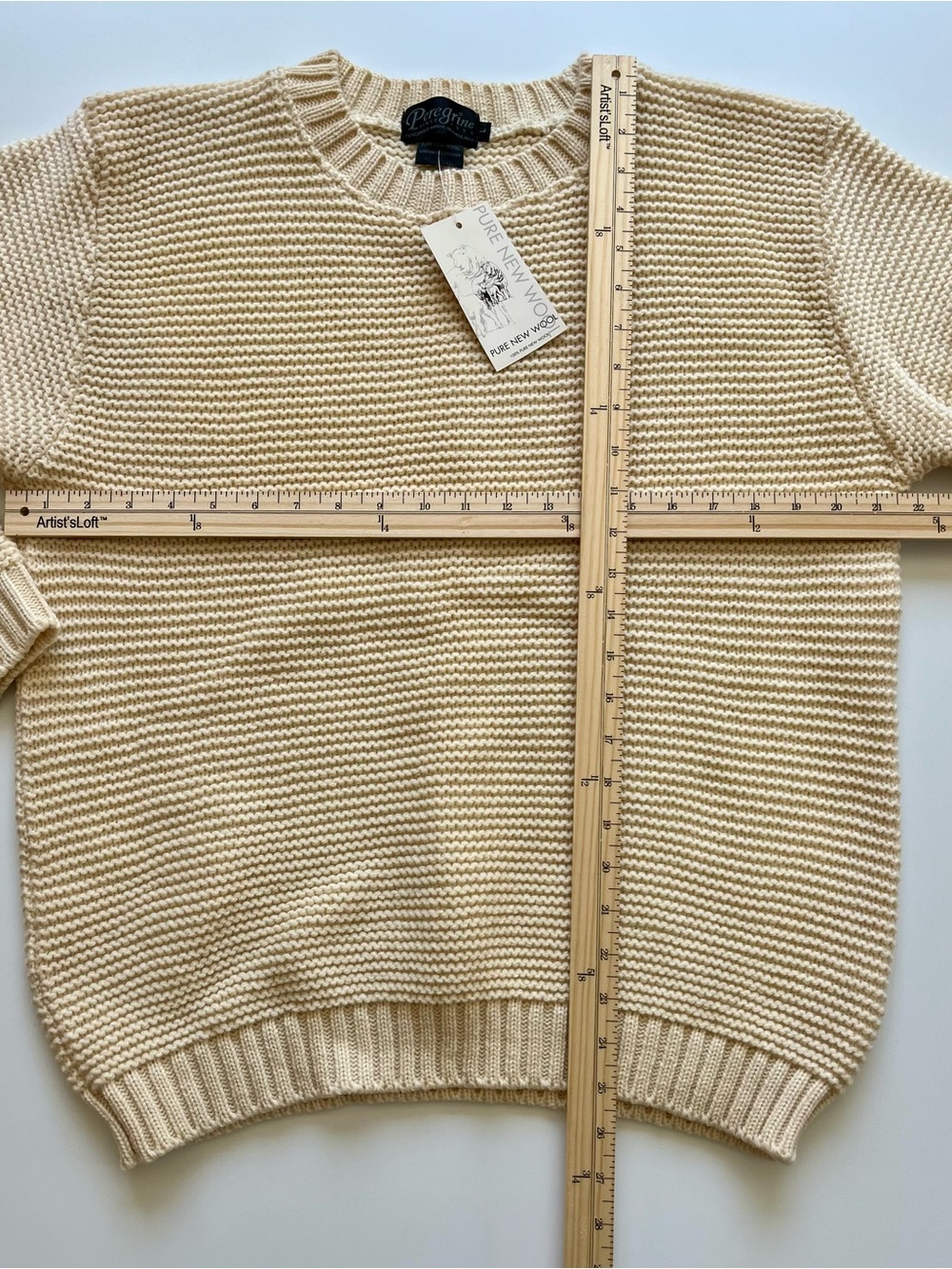 Peregrine England NWT 100% Pure Wool Chunky Knit Crewneck Sweater Cream L - Picture 4 of 4